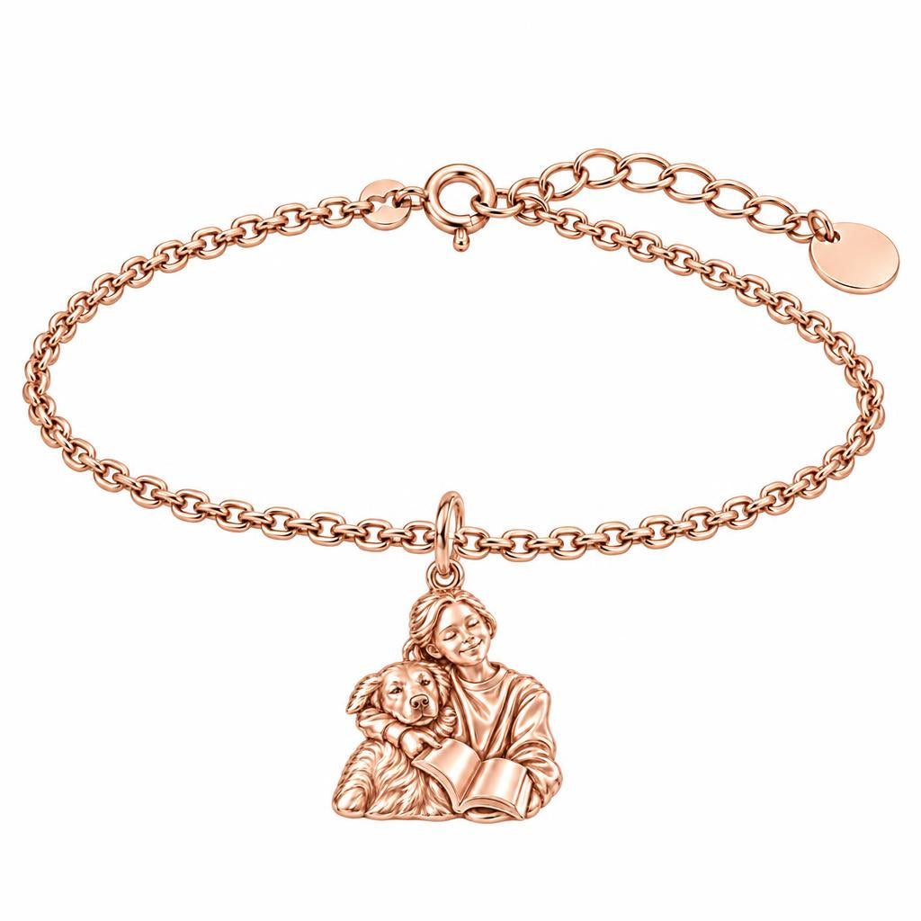 Reading With My Best Friend Charm Bracelet Set – rose gold, front view