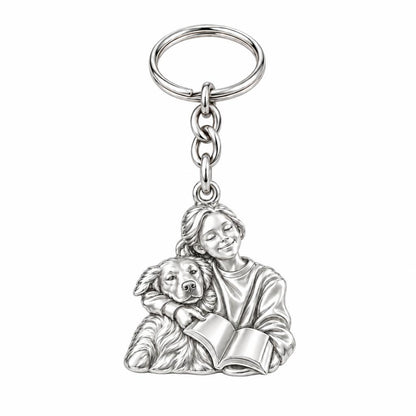 Reading With My Best Friend Charm Keychain – silver, front view