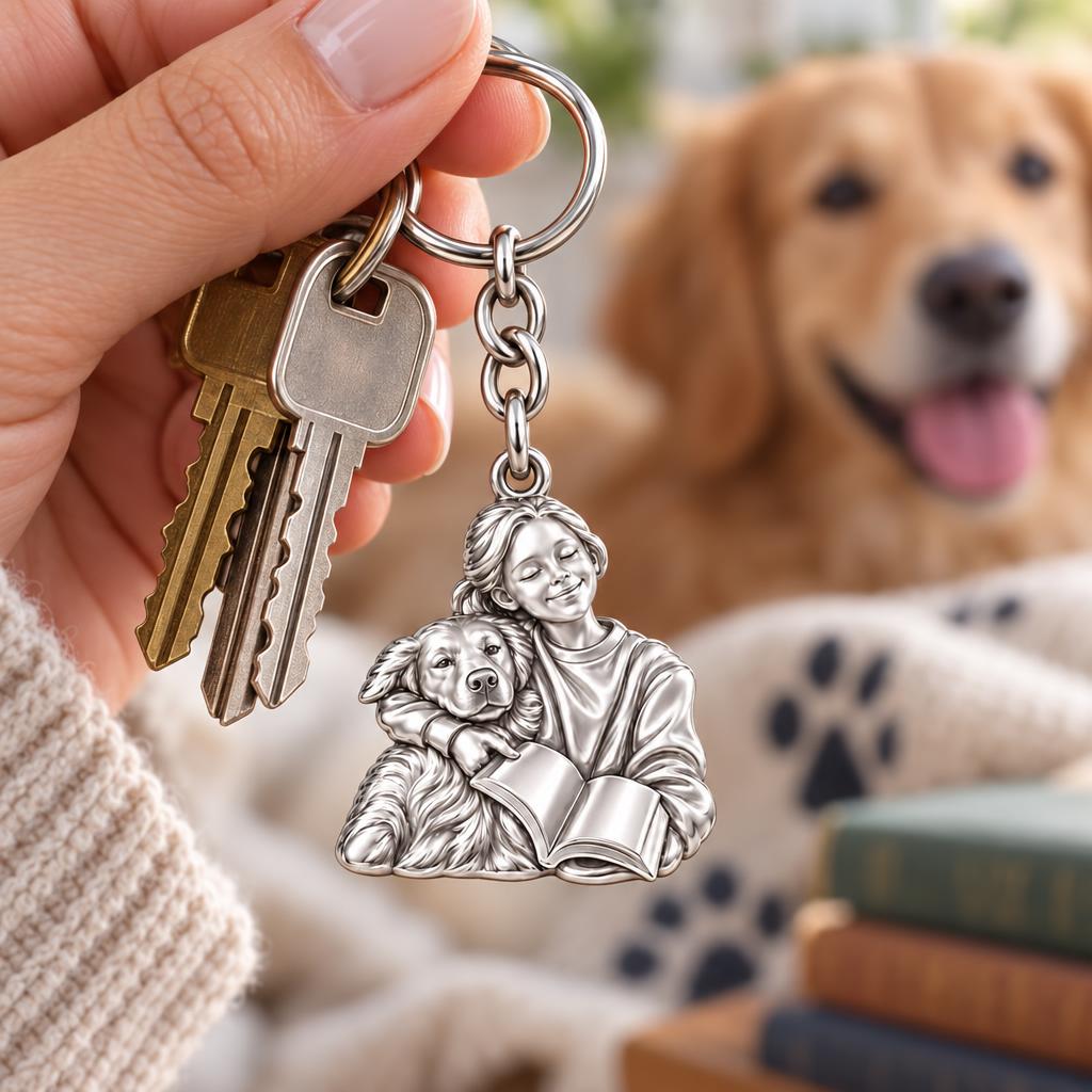 Reading With My Best Friend Charm Keychain – worn / in use
