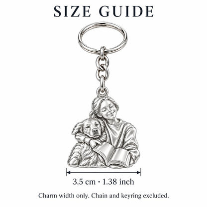 Reading With My Best Friend Charm Keychain – size guide, 3.5 cm (1.38 in) charm, chain and keyring excluded