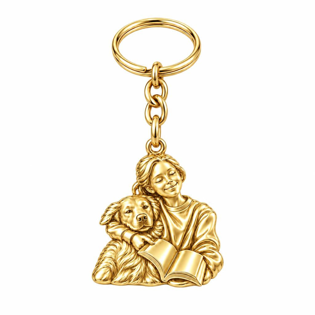 Reading With My Best Friend Charm Keychain – 18K gold, front view