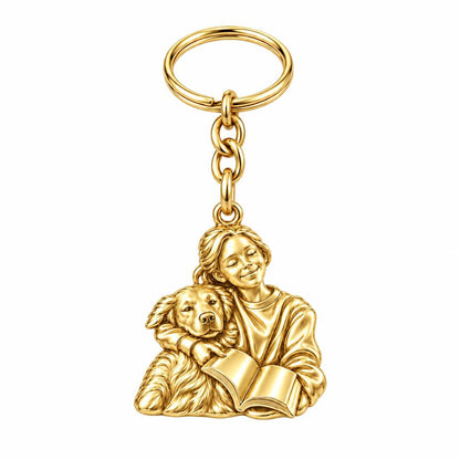 Reading With My Best Friend Charm Keychain – 18K gold, front view