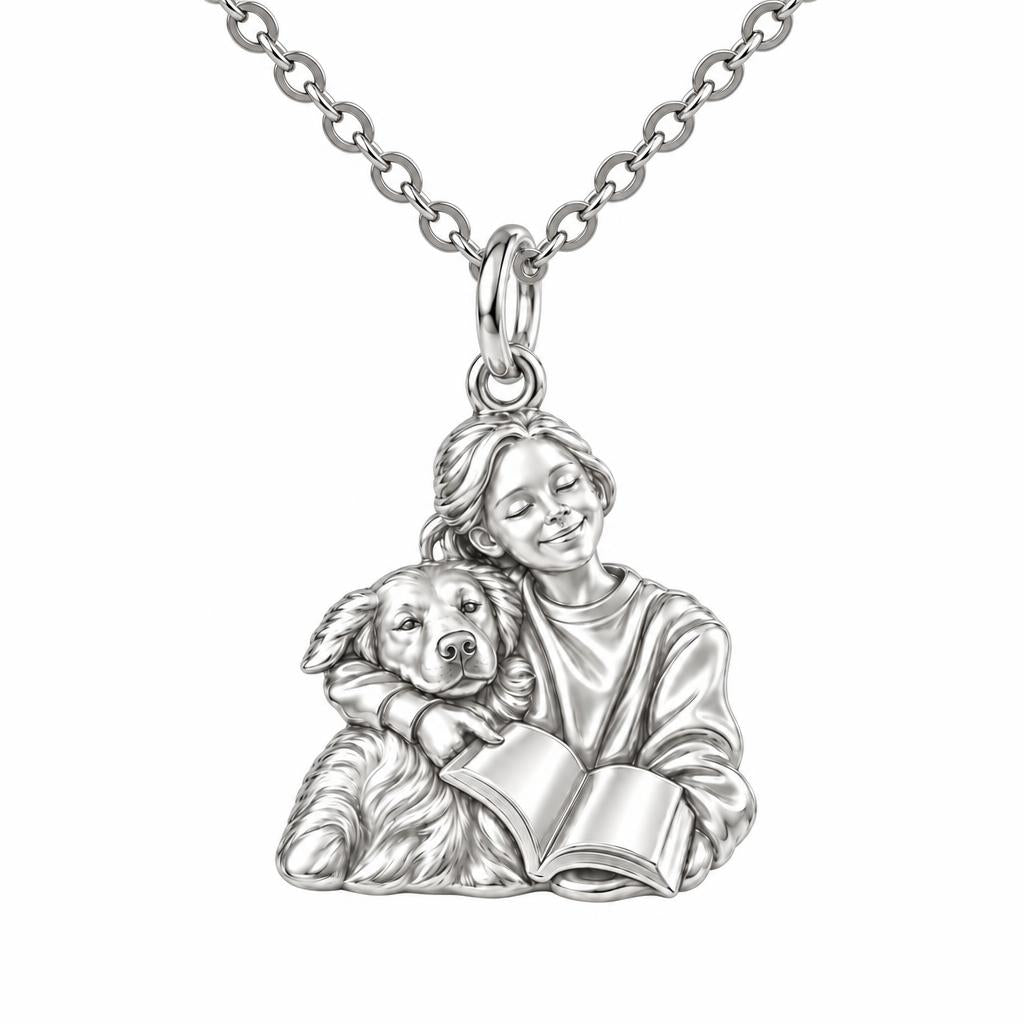 Reading With My Best Friend Charm Necklace Set – silver, front view