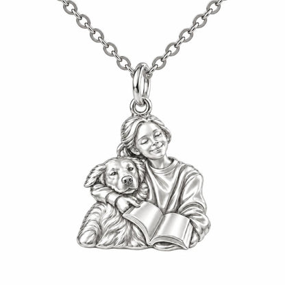Reading With My Best Friend Charm Necklace Set – silver, front view