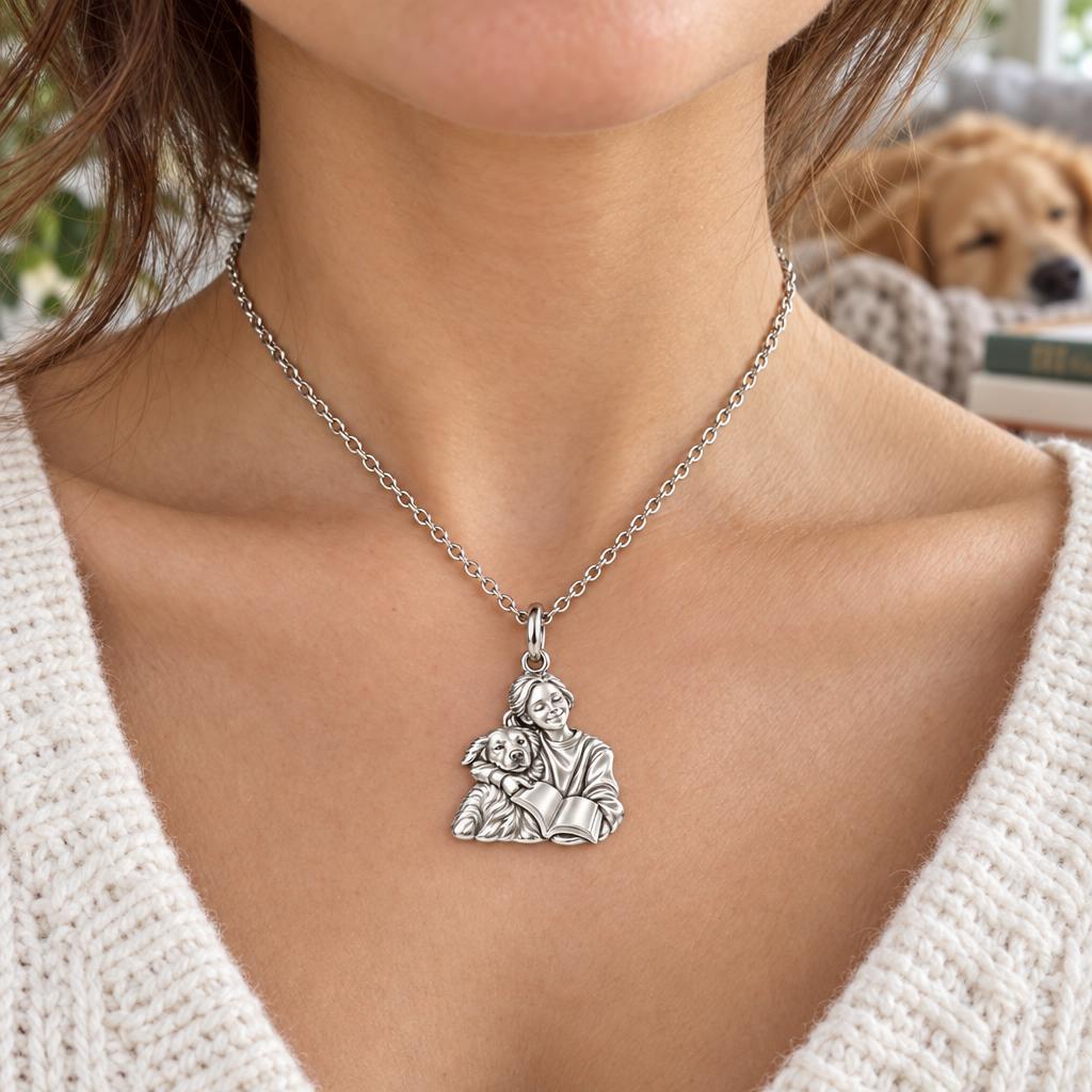 Reading With My Best Friend Charm Necklace Set – worn / in use