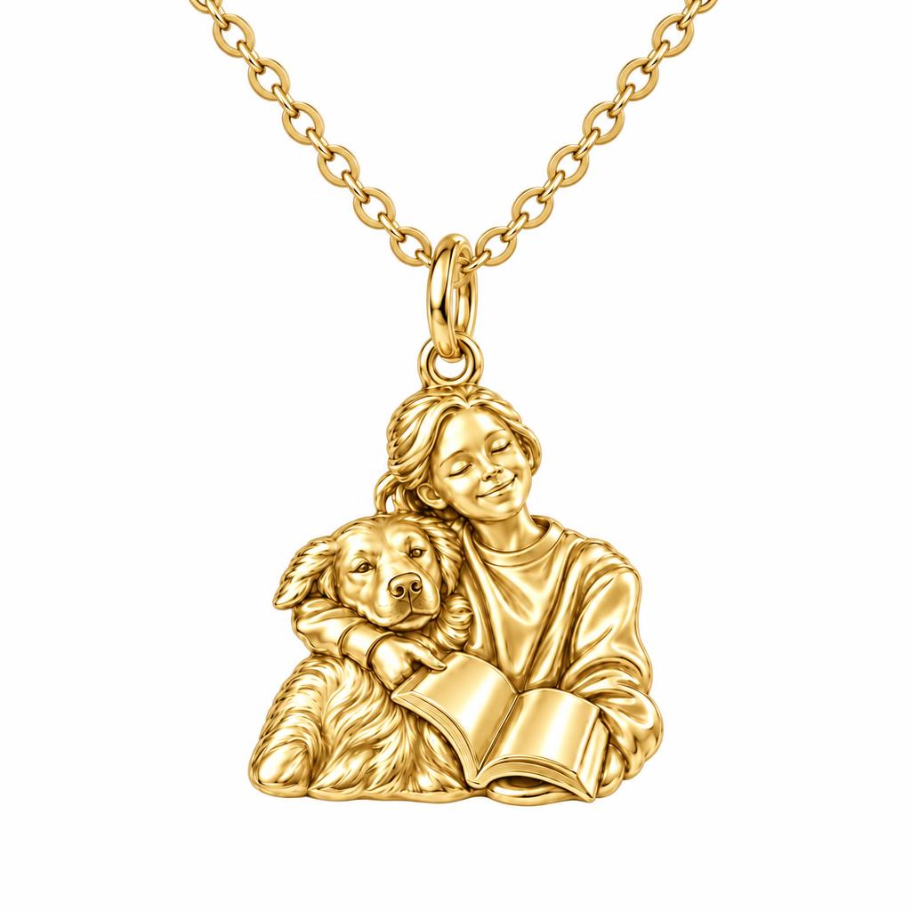 Reading With My Best Friend Charm Necklace Set – 18K gold, front view