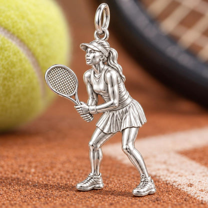 Ready to Serve Charm Bracelet – Personalized Athlete Gift – macro detail of the charm