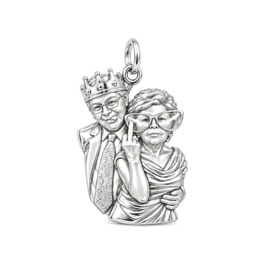 Rebel Couple Custom Portrait Charm Bracelet – Personalized Couple Gift – silver charm, front view
