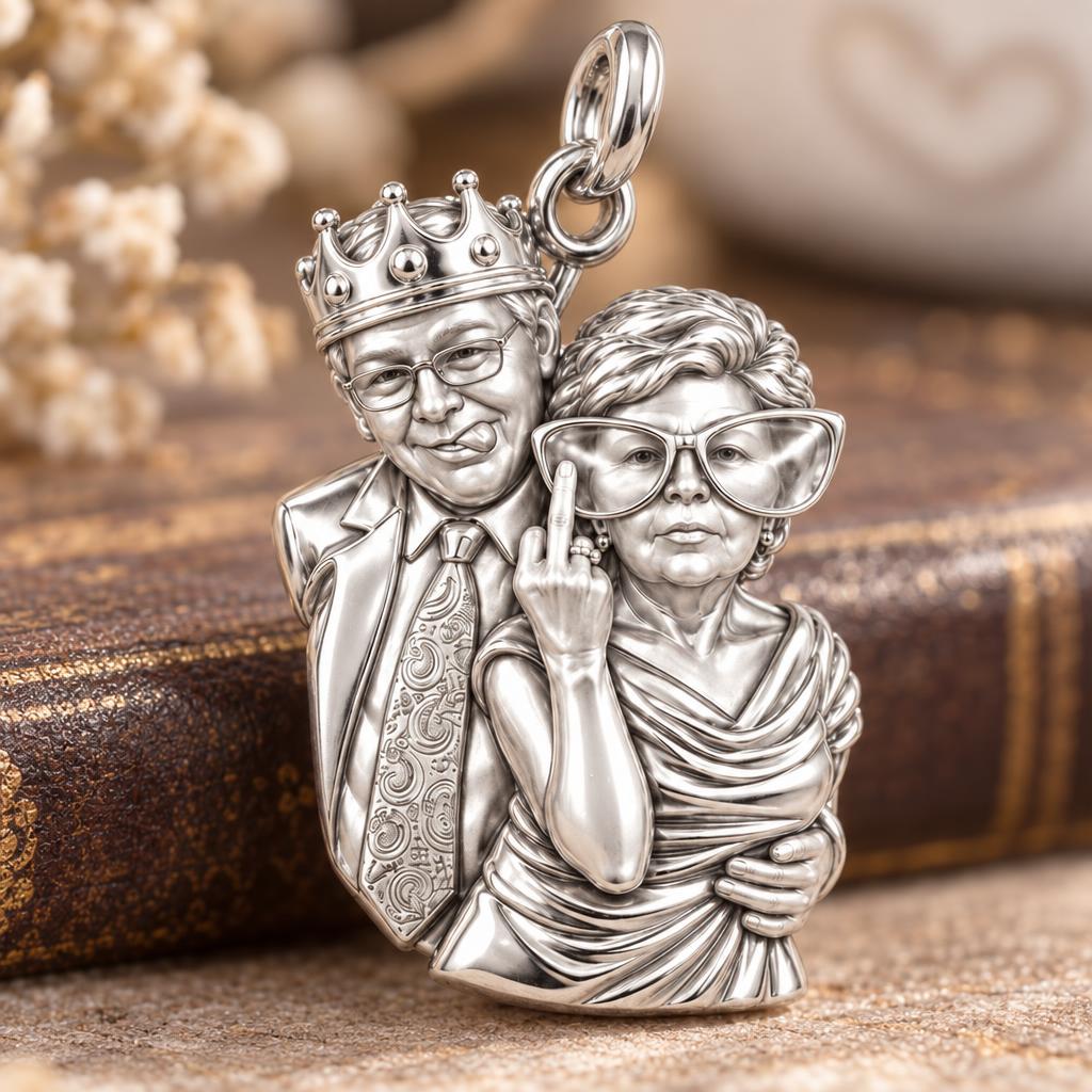 Rebel Couple Custom Portrait Charm Bracelet – Personalized Couple Gift – macro detail of the charm