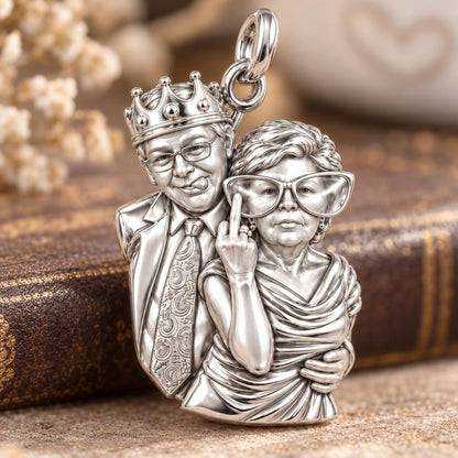 Rebel Couple Custom Portrait Charm Bracelet – Personalized Couple Gift – macro detail of the charm