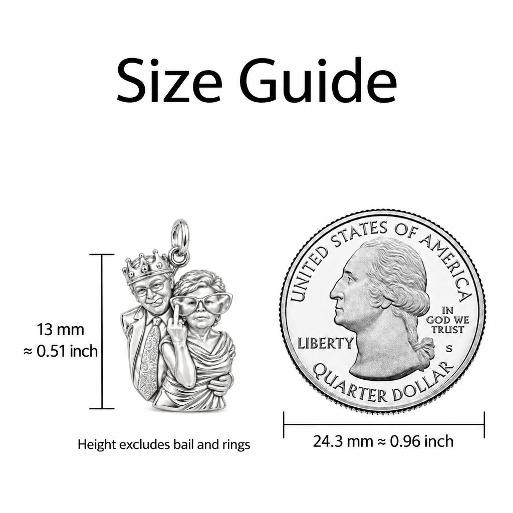 Rebel Couple Custom Portrait Charm Bracelet – Personalized Couple Gift – size guide, 13 mm charm next to a quarter