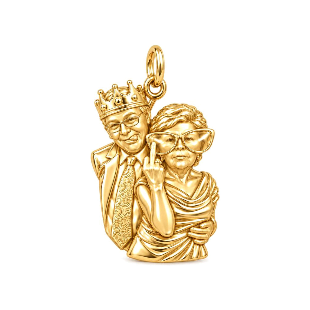 Rebel Couple Custom Portrait Charm Bracelet – Personalized Couple Gift – 18K gold charm, front view
