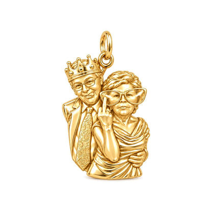 Rebel Couple Custom Portrait Charm Bracelet – Personalized Couple Gift – 18K gold charm, front view