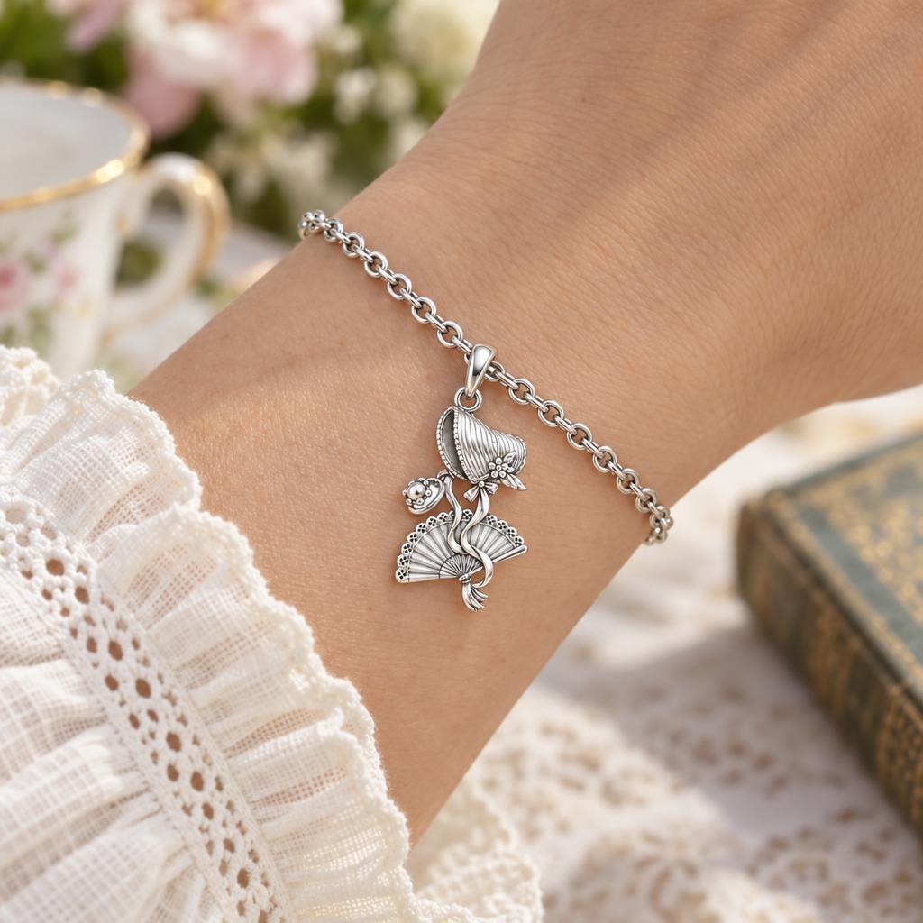 Regency Sunday Bonnet Charm Bracelet Set – worn / in use