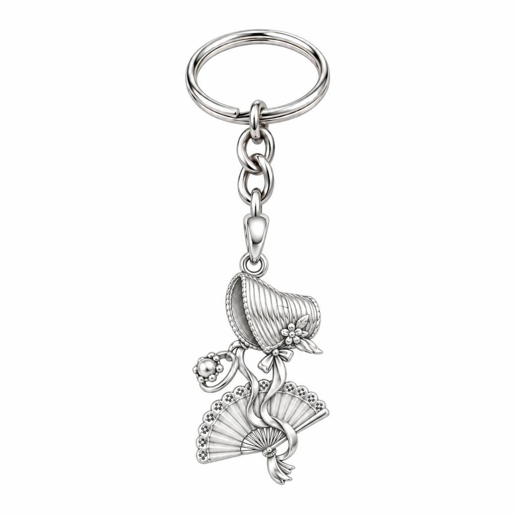 Regency Sunday Bonnet Charm Keychain – silver, front view