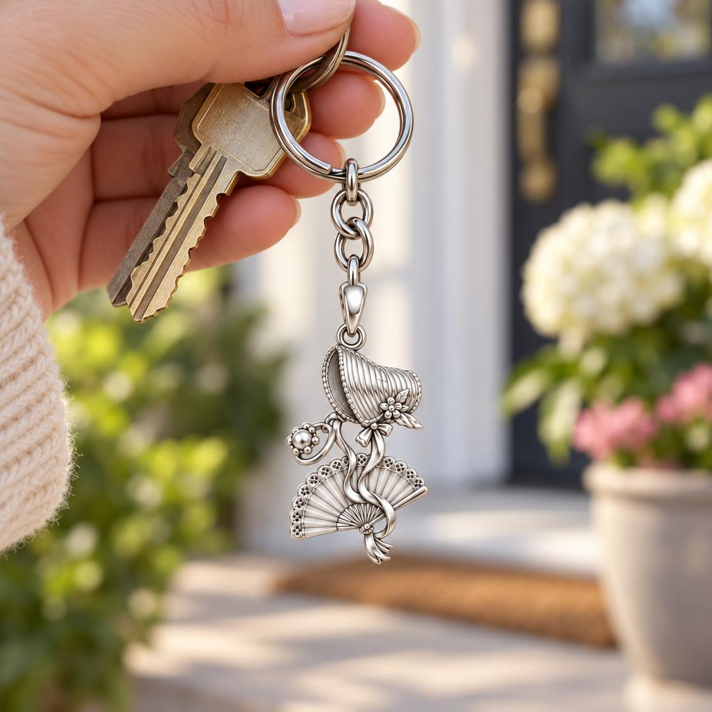 Regency Sunday Bonnet Charm Keychain – worn / in use