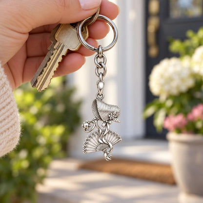 Regency Sunday Bonnet Charm Keychain – worn / in use