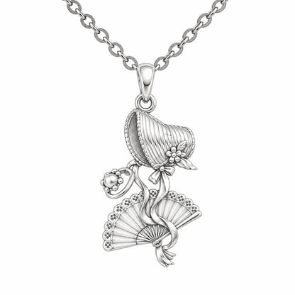 Regency Sunday Bonnet Charm Necklace Set – silver, front view