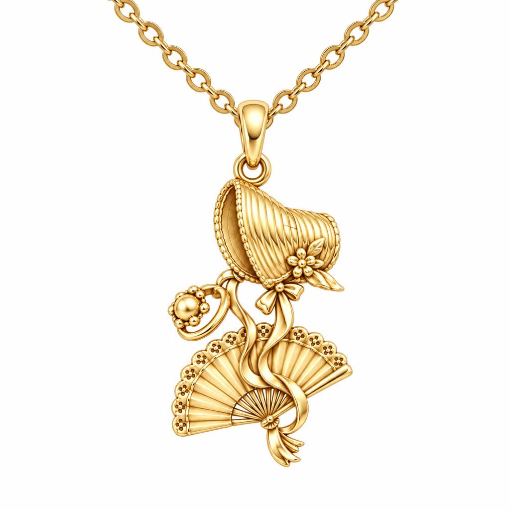 Regency Sunday Bonnet Charm Necklace Set – 18K gold, front view