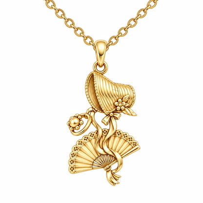 Regency Sunday Bonnet Charm Necklace Set – 18K gold, front view