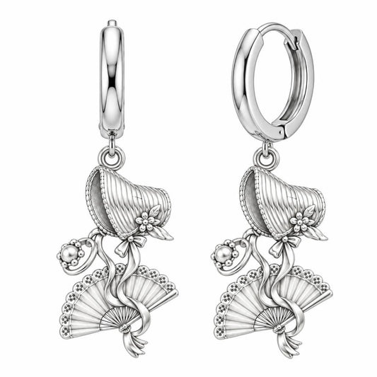 Regency Sunday Bonnet Huggie Charm Earrings – silver, front view