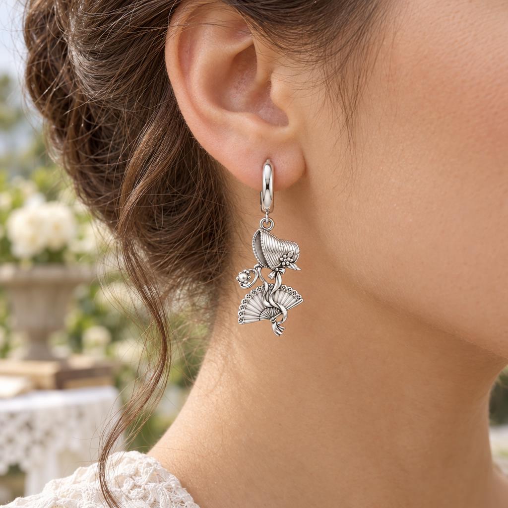 Regency Sunday Bonnet Huggie Charm Earrings – worn / in use