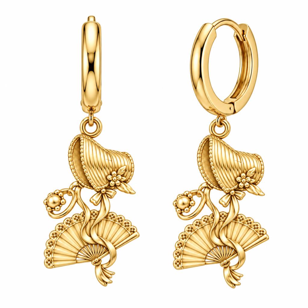 Regency Sunday Bonnet Huggie Charm Earrings – 18K gold, front view