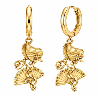 Regency Sunday Bonnet Huggie Charm Earrings – 18K gold, front view