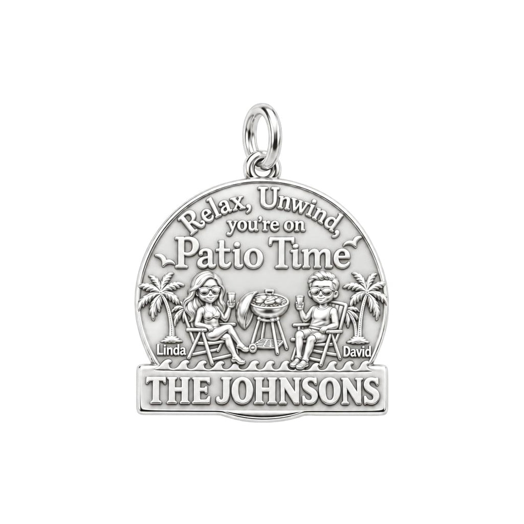 Relaxed Patio Time Charm Bracelet – Personalized Couple Gift – silver plated 3 cm charm, front view