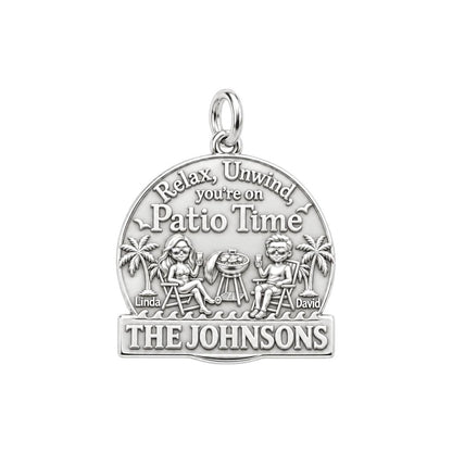 Relaxed Patio Time Charm Bracelet – Personalized Couple Gift – silver plated 3 cm charm, front view