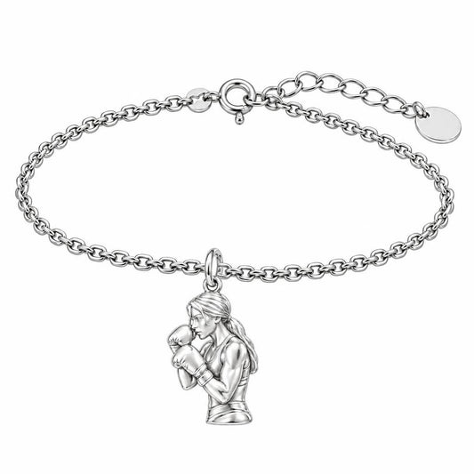 Resilient Female Boxer Charm Bracelet Set – silver, front view