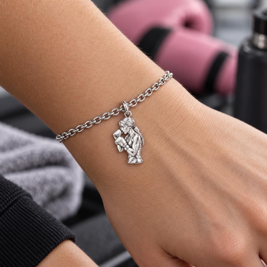 Resilient Female Boxer Charm Bracelet Set – worn / in use