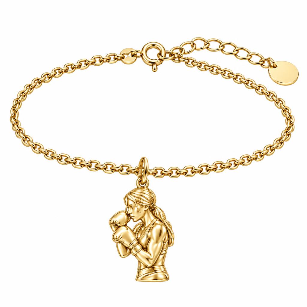Resilient Female Boxer Charm Bracelet Set – 18K gold, front view