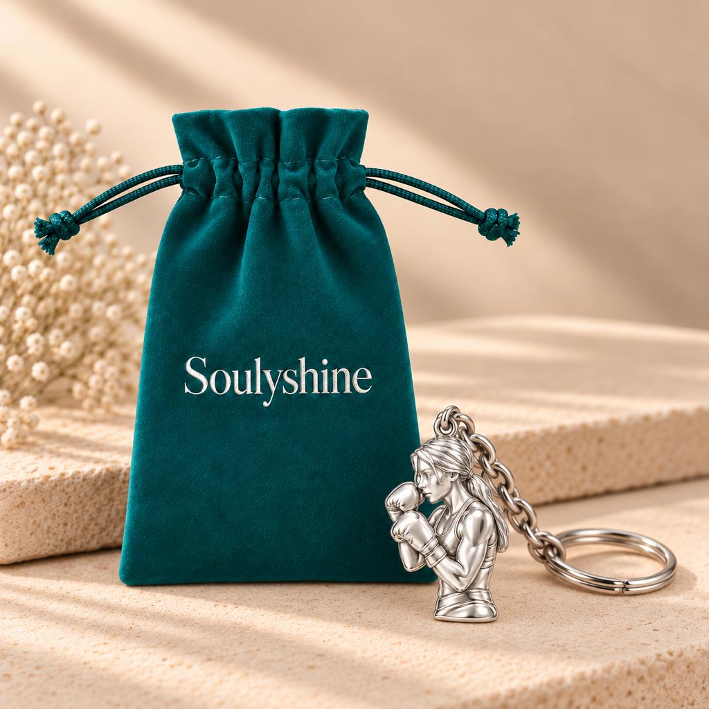Resilient Female Boxer Charm Keychain – Soulyshine velvet gift pouch