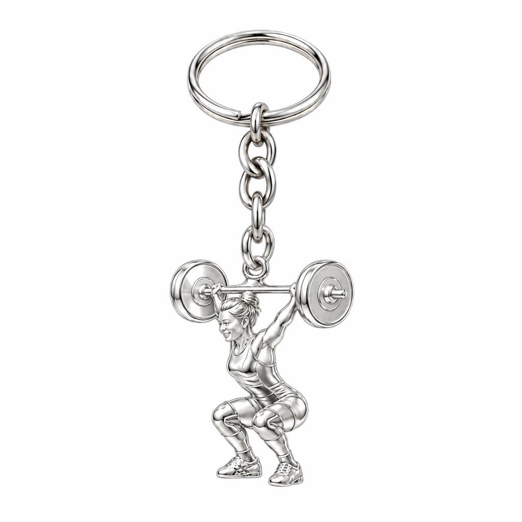 Resilient Lifter Strength Charm Keychain – silver, front view