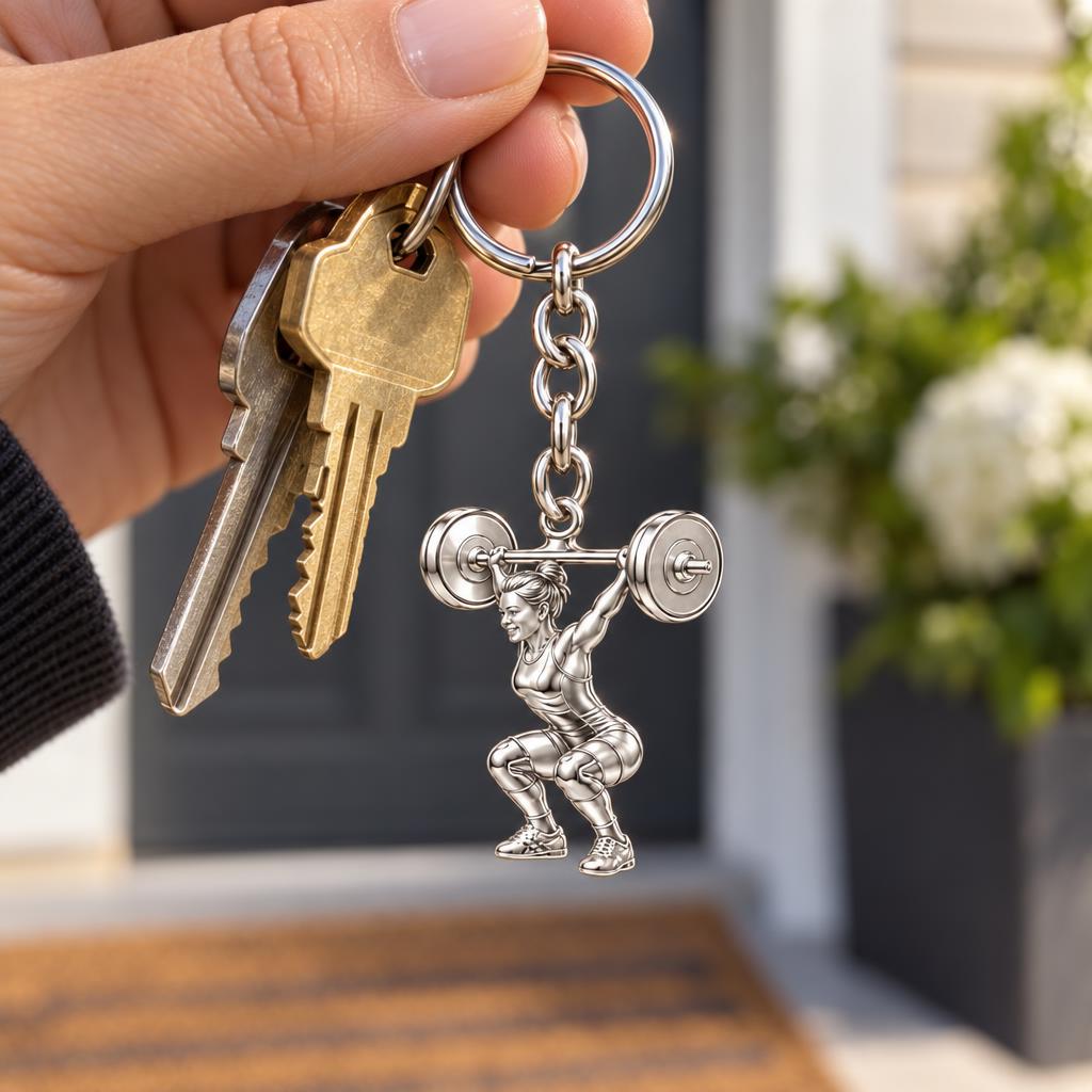 Resilient Lifter Strength Charm Keychain – worn / in use