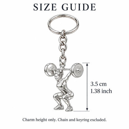 Resilient Lifter Strength Charm Keychain – size guide, 3.5 cm (1.38 in) charm, chain and keyring excluded