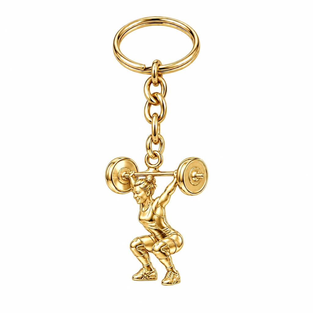 Resilient Lifter Strength Charm Keychain – 18K gold, front view