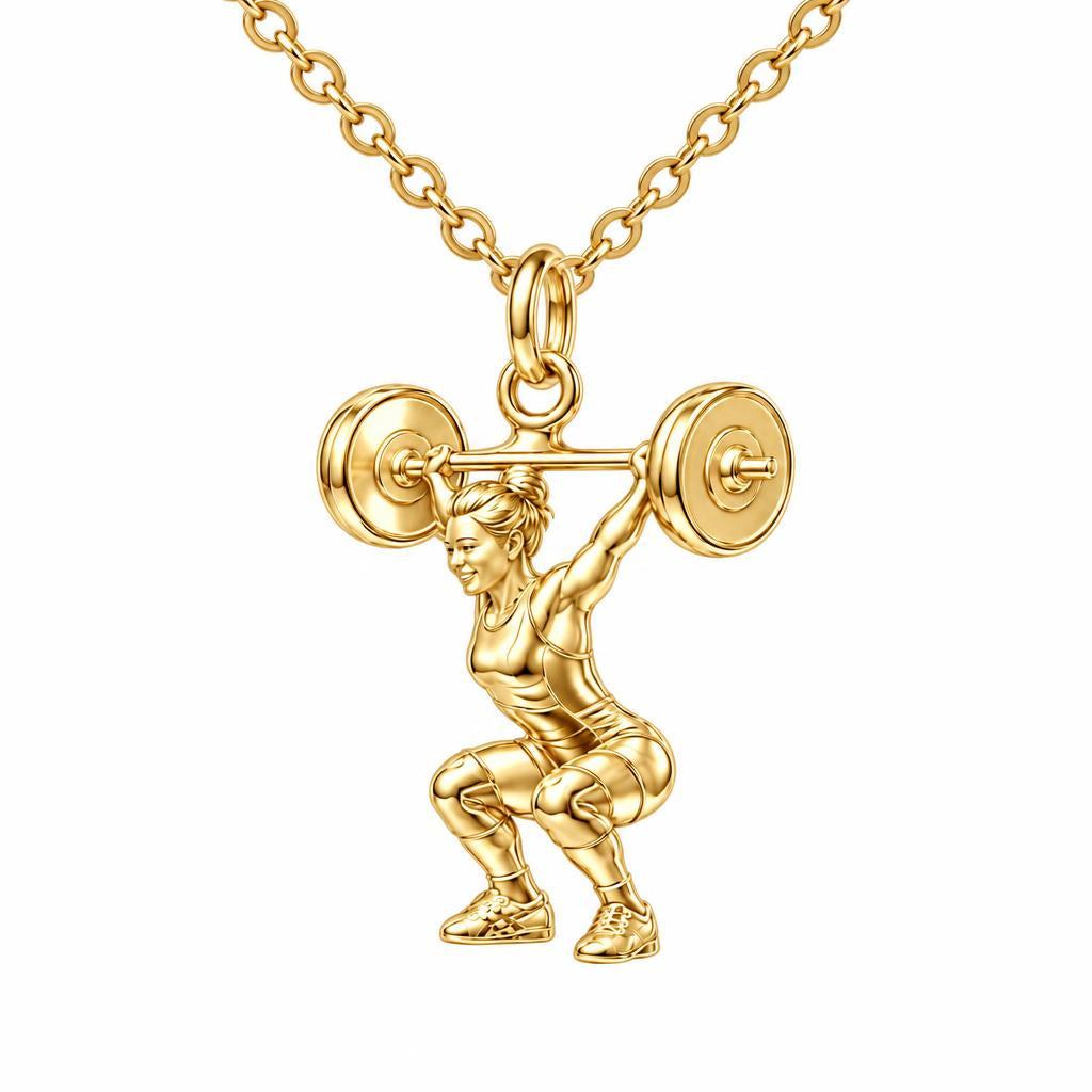 Resilient Lifter Strength Charm Necklace Set – 18K gold, front view