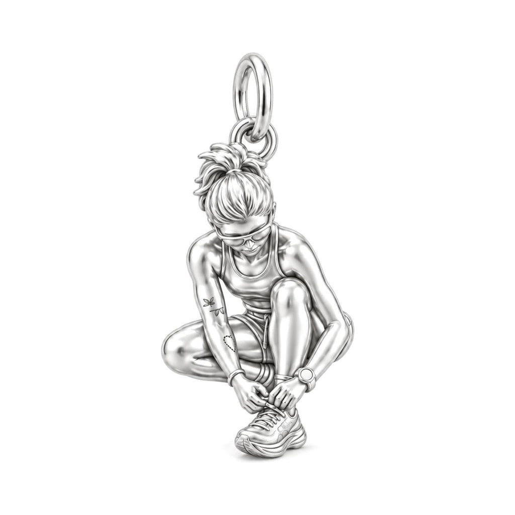 Resilient Runner Charm Bracelet – Personalized Athlete Gift – silver charm, front view