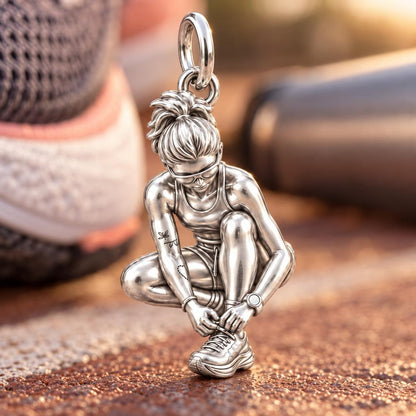 Resilient Runner Charm Bracelet – Personalized Athlete Gift – macro detail of the charm