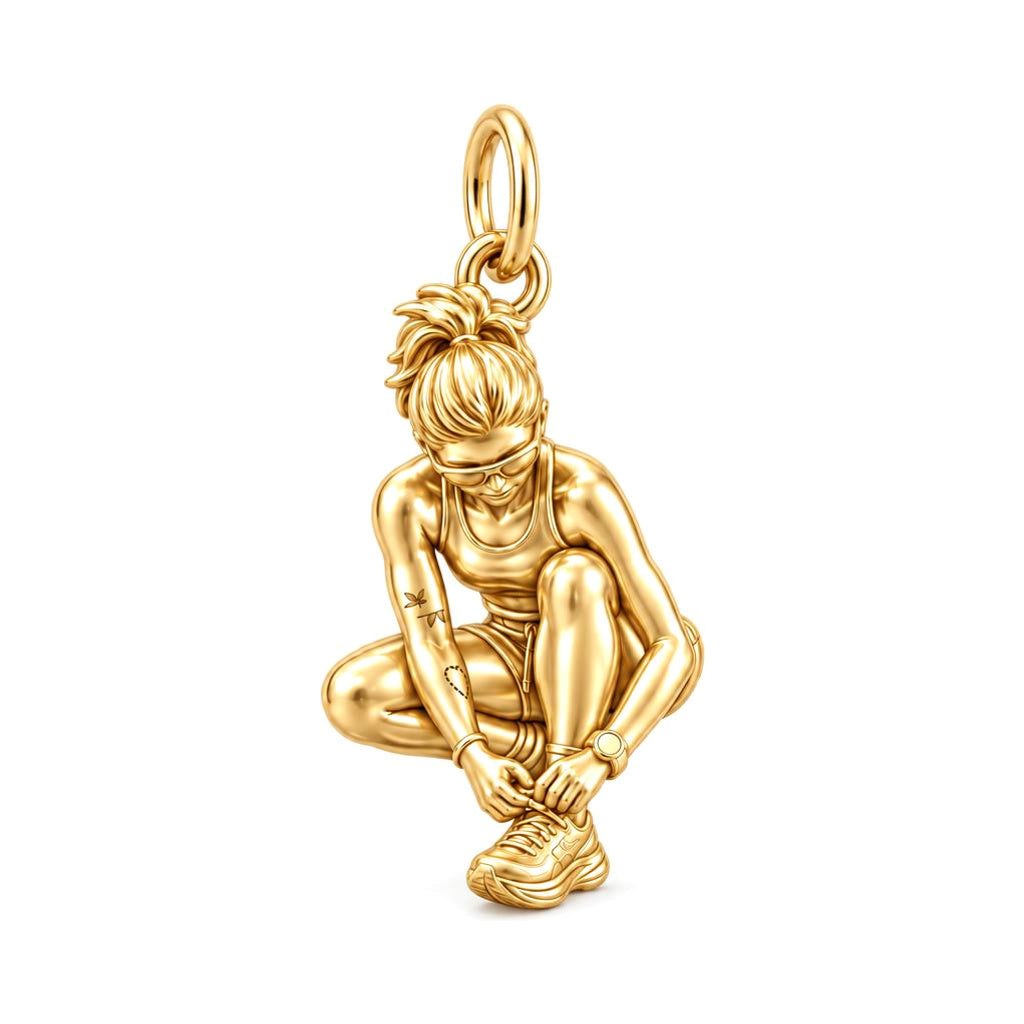 Resilient Runner Charm Bracelet – Personalized Athlete Gift – 18K gold charm, front view