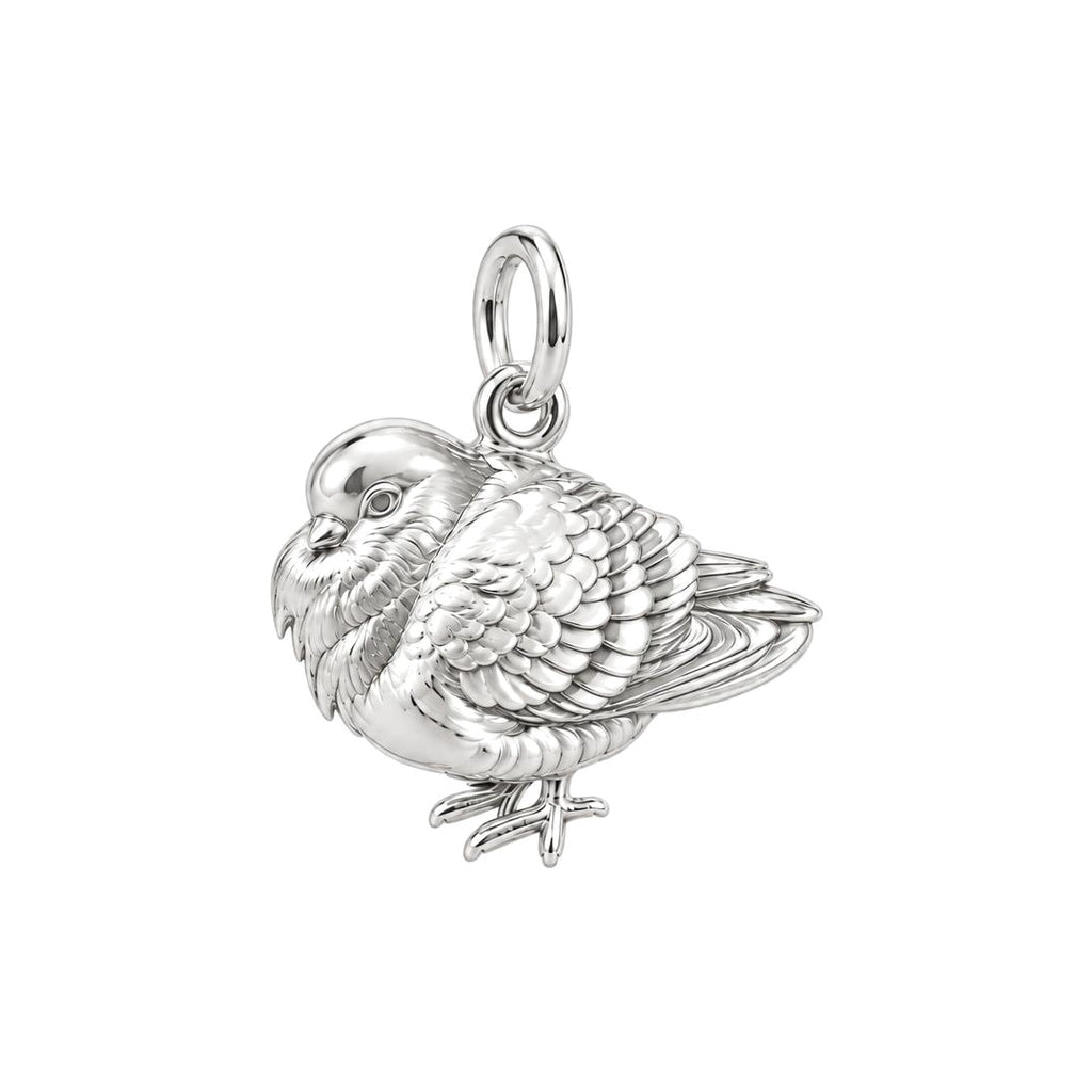 Resting Fluffed Bird Charm Bracelet – Personalized Gift for Mom – silver charm, front view