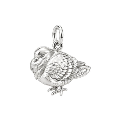 Resting Fluffed Bird Charm Bracelet – Personalized Gift for Mom – silver charm, front view