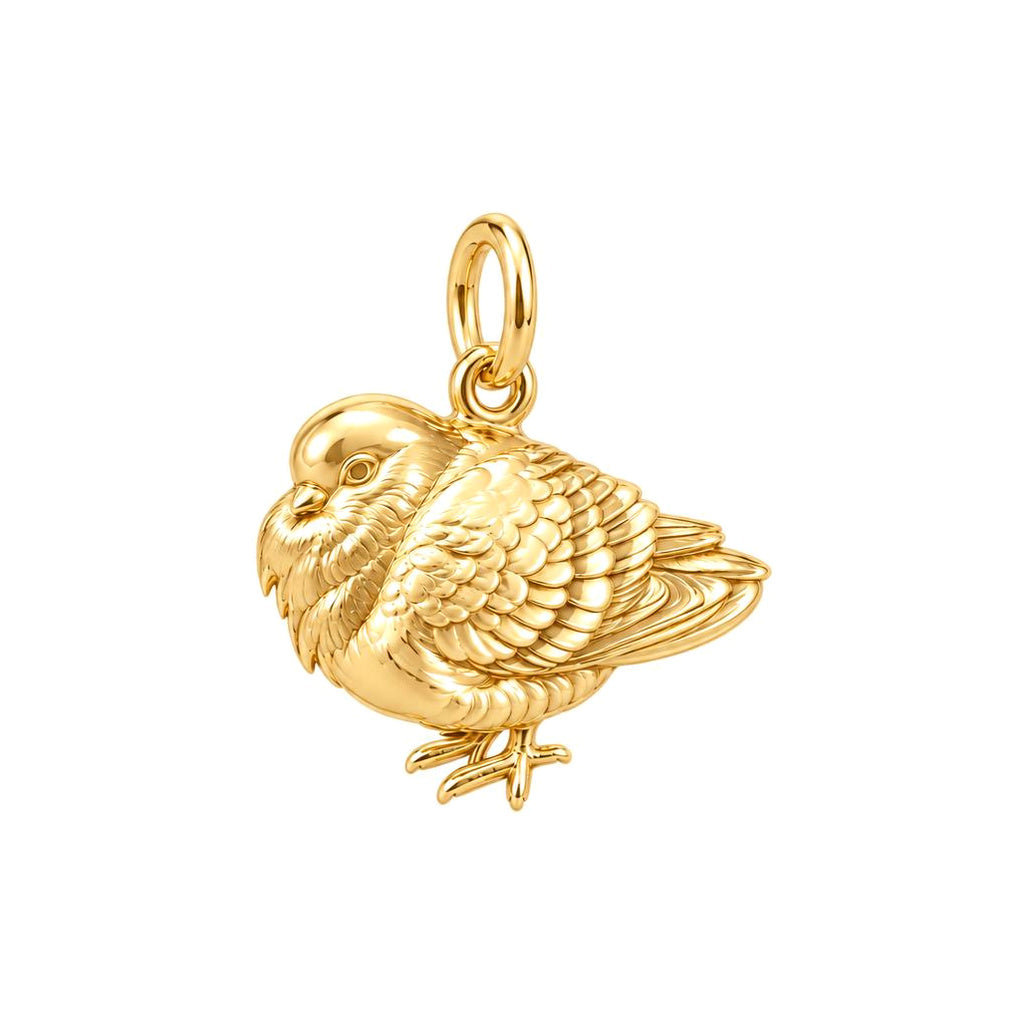 Resting Fluffed Bird Charm Bracelet – Personalized Gift for Mom – 18K gold charm, front view