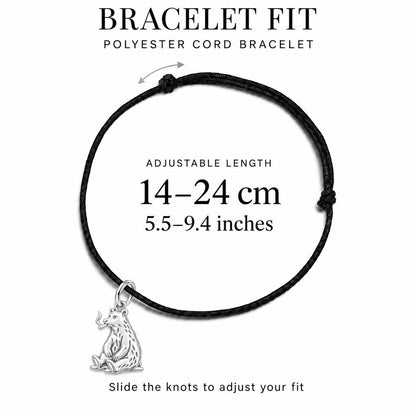 Resting Grizzly Bear Charm Bracelet – Personalized Dad Gift – adjustable black cord bracelet, 14–24 cm
