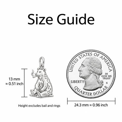 Resting Grizzly Bear Charm Bracelet – Personalized Dad Gift – size guide, 13 mm charm next to a quarter