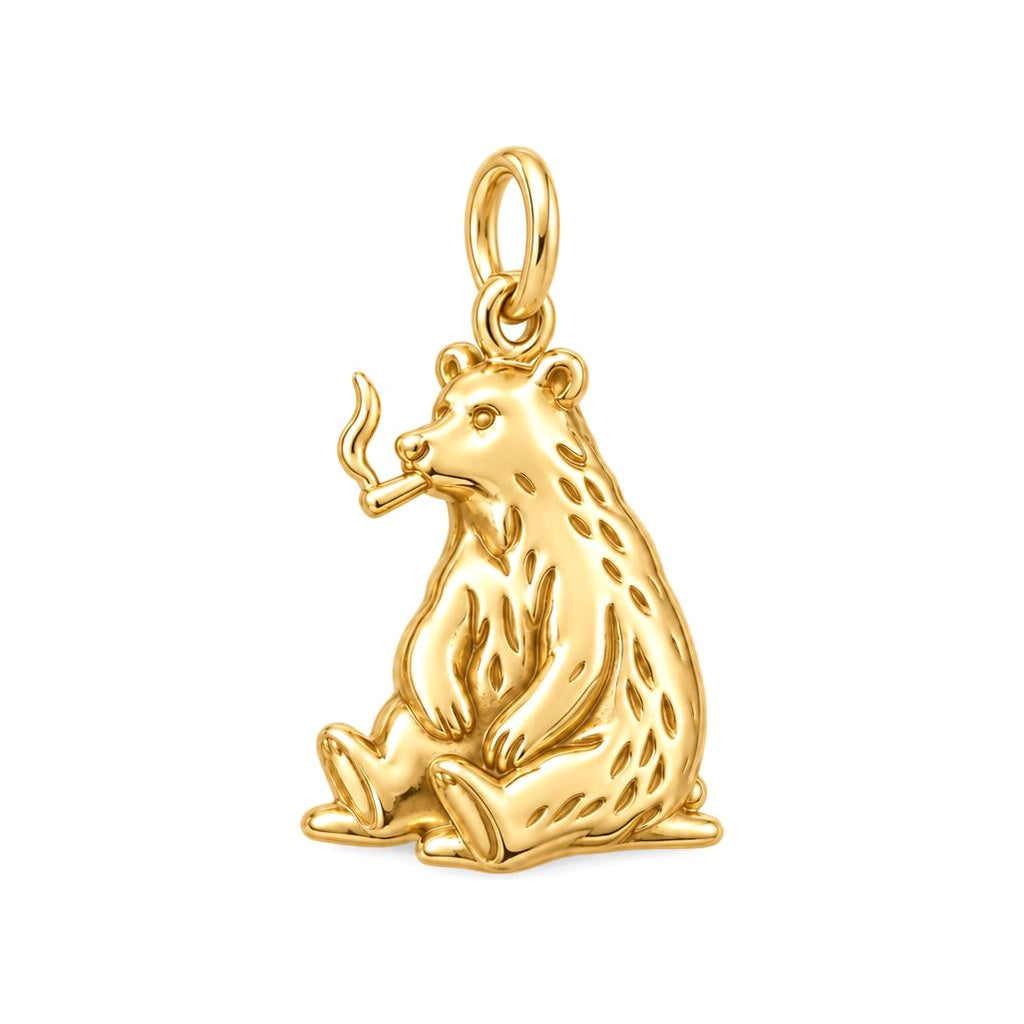 Resting Grizzly Bear Charm Bracelet – Personalized Dad Gift – 18K gold charm, front view