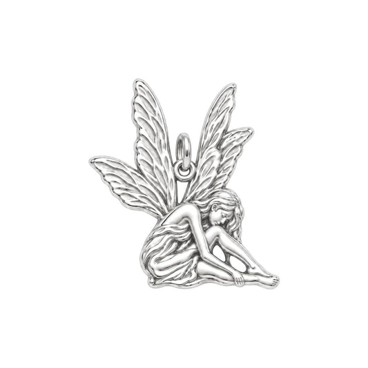 Resting Woodland Fairy Charm Bracelet – Personalized Mom Gift – silver charm, front view