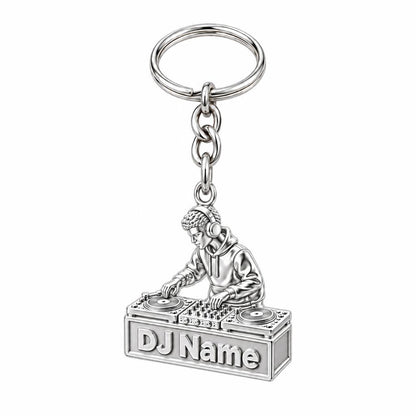 Rhythm and Flow DJ Booth Charm Keychain – silver, front view